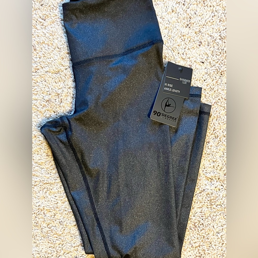 NWT 90 Degree Shimmer Lux High Rise Ankle Length Black Leggings